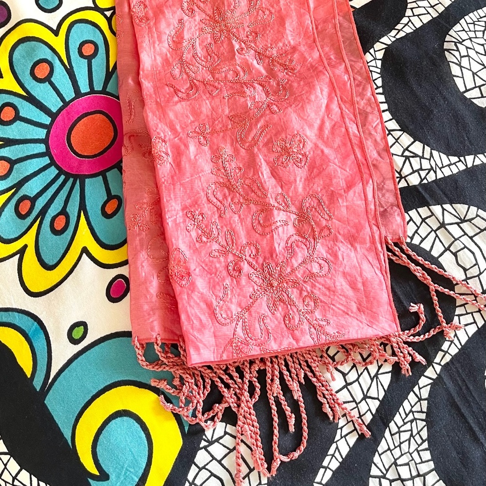 JJill Silk Embroidery Flower Pattern Scarf NWOT